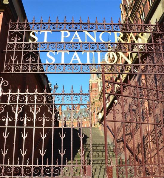 A pair of cast iron gates made from the railing panels at St Pancras Station, H.9ft W.6ft.